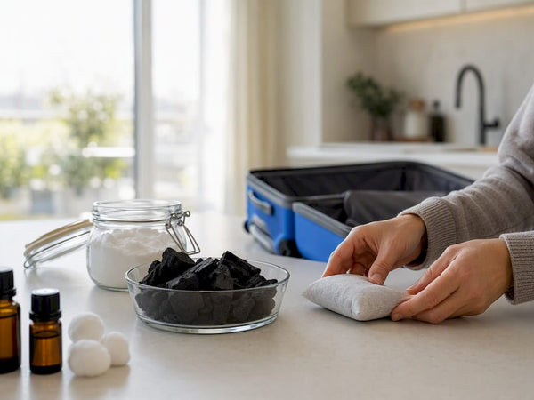Charcoal and baking soda for luggage odor
