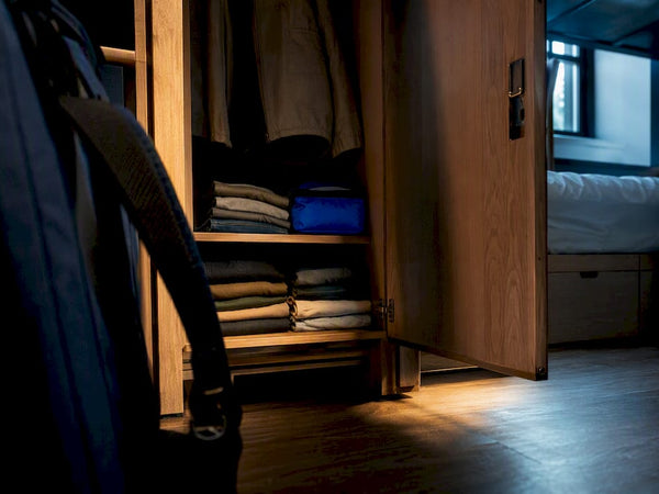 Hostel locker with compact travel packing