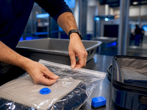 Traveler resealing compression bag at security