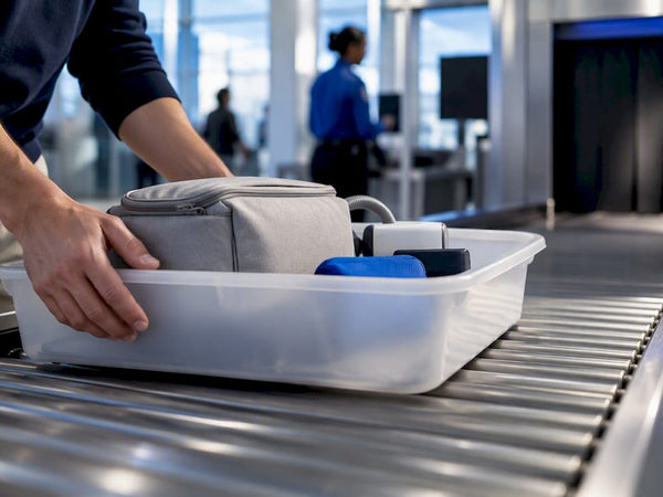Traveler presenting pump cooler at security