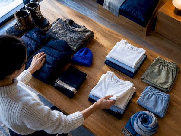 Winter and summer clothes sorted for travel