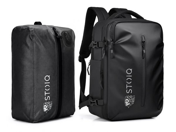 Stoiq Compression Backpack back panel with vacuum compression bag