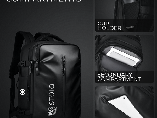 Stoiq Compression Backpack front view - modular compression system alternative to Vacpack