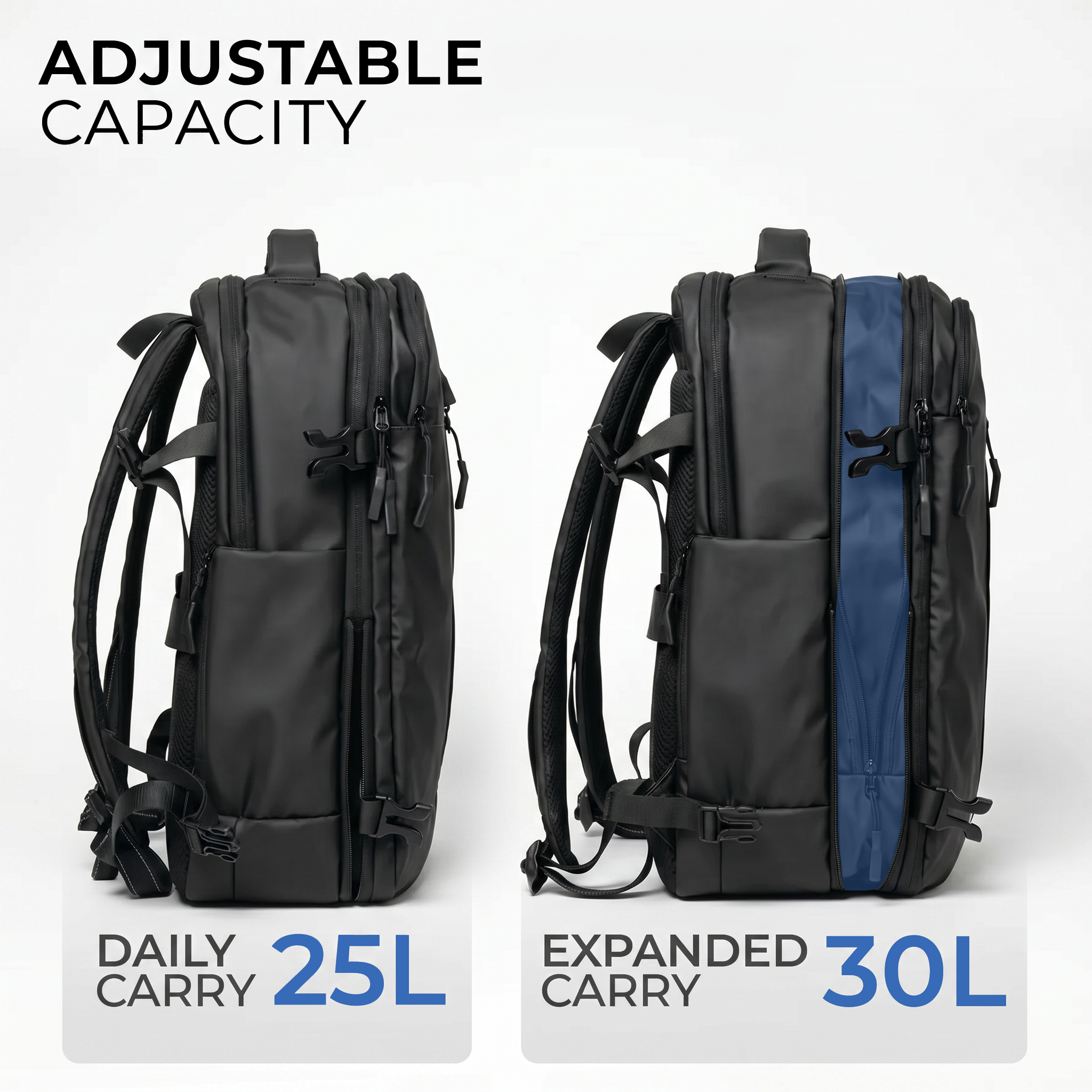 Stoiq Carry-On Bundle product view - compression backpack and vacuum bag