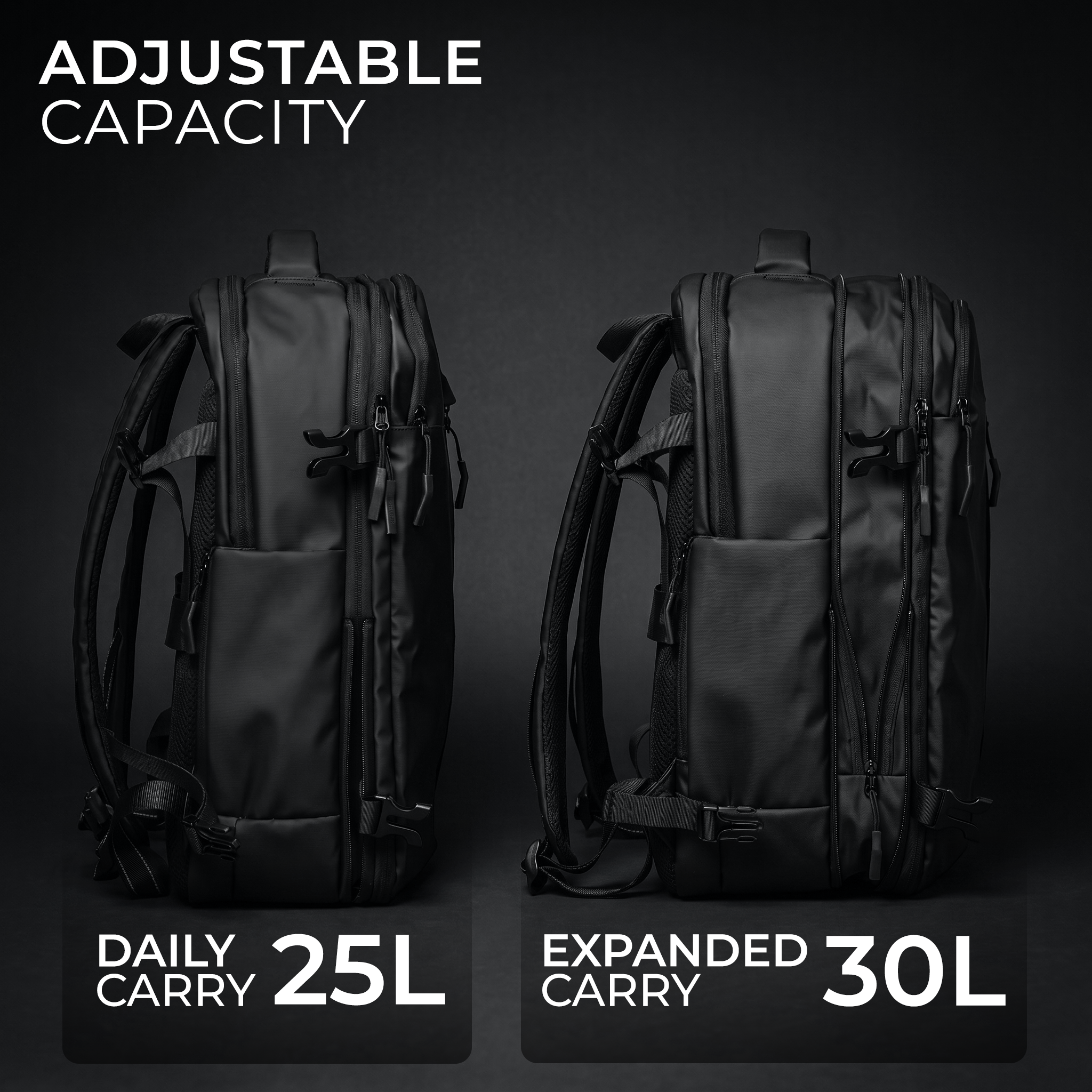 Stoiq Compression Backpack in black - travel backpack with built-in vacuum compression system