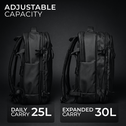 Stoiq Compression Backpack in black - travel backpack with built-in vacuum compression system