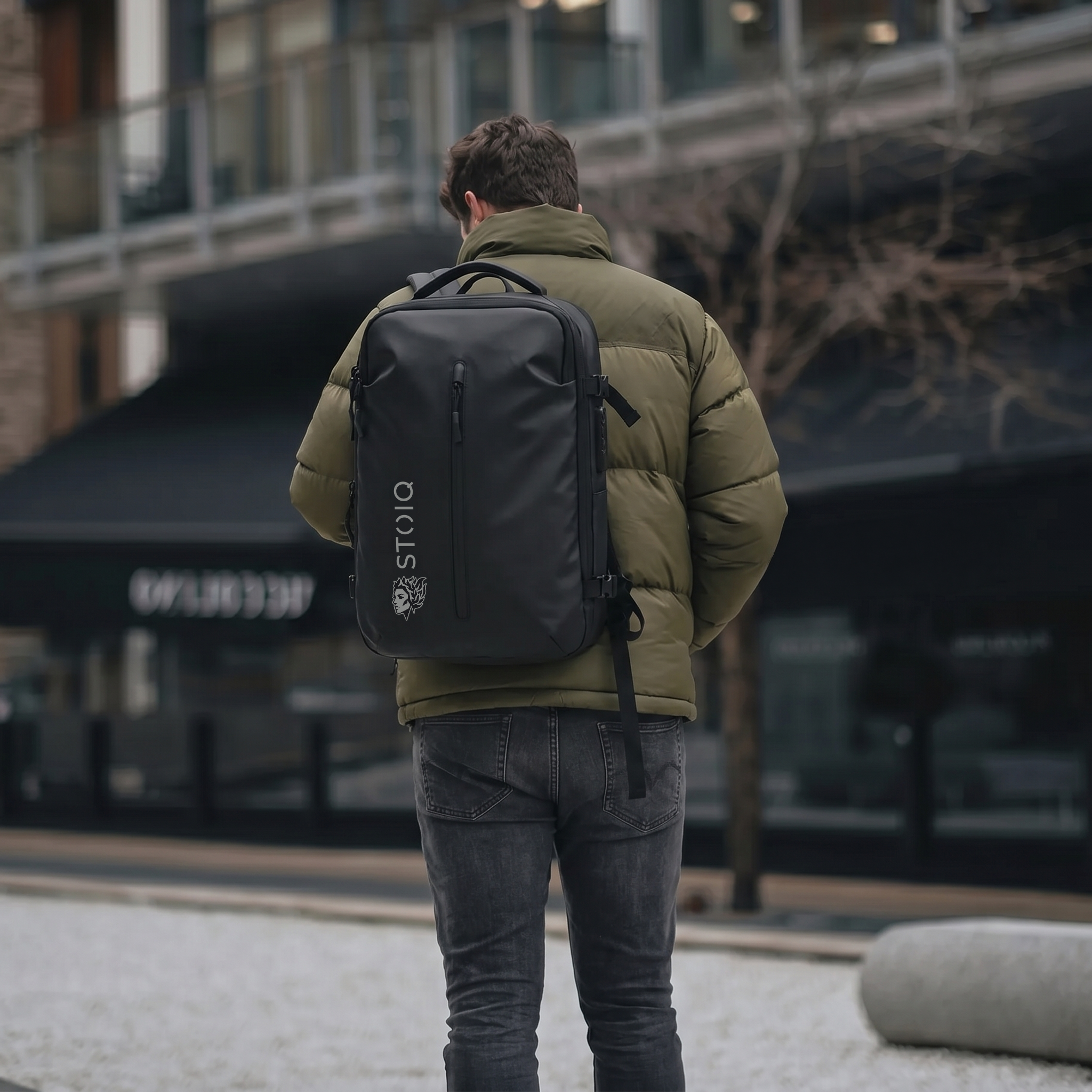 Stoiq Compression Backpack product shot with front pocket detail